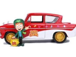 1959 Ford Anglia Red White Lucky the Leprechaun Diecast Figurine Lucky Charms 1/24 Diecast Model Car Jada 32200
