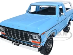 1978 Ford Bronco Custom Light Blue White Timeless Legends Series 1/24 Diecast Model Car Motormax 79373