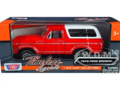 1978 Ford Bronco Custom Red White Timeless Legends Series 1/24 Diecast Model Car Motormax 79373