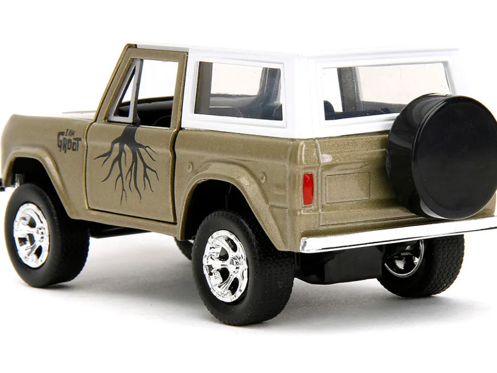 1973 Ford Bronco Gold Metallic with White Top and Groot Diecast Figure Guardians of the Galaxy Marvel Series 1/32 Diecast Model Car Jada 34415