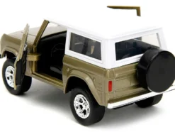1973 Ford Bronco Gold Metallic with White Top and Groot Diecast Figure Guardians of the Galaxy Marvel Series 1/32 Diecast Model Car Jada 34415
