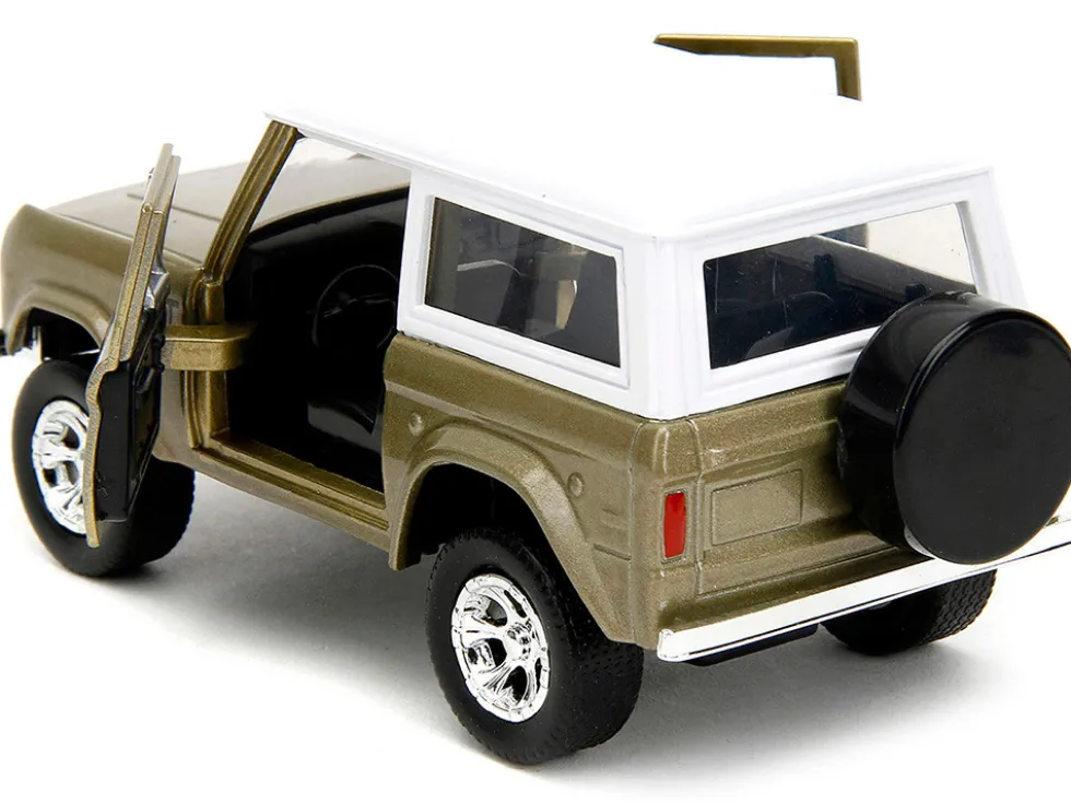 1973 Ford Bronco Gold Metallic with White Top and Groot Diecast Figure Guardians of the Galaxy Marvel Series 1/32 Diecast Model Car Jada 34415