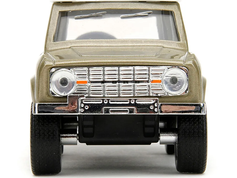 1973 Ford Bronco Gold Metallic with White Top and Groot Diecast Figure Guardians of the Galaxy Marvel Series 1/32 Diecast Model Car Jada 34415