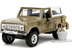 1973 Ford Bronco Gold Metallic with White Top and Groot Diecast Figure Guardians of the Galaxy Marvel Series 1/32 Diecast Model Car Jada 34415