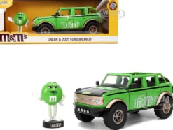 2021 Ford Bronco Green with Black Stripes and Green M&M's Diecast Figure "Hollywood Rides" Series 1/24 Diecast Model Car by Jada