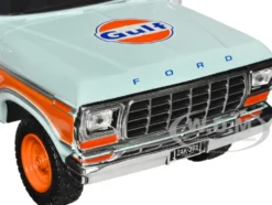 1978 Ford Bronco Light Blue and Orange Gulf Oil Gulf Die Cast Collection 1/24 Diecast Model Car Motormax 79662GULF