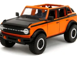 2021 Ford Bronco Open-Top Orange with Black Stripes and Hood with Extra Wheels 
