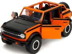 2021 Ford Bronco Open-Top Orange with Black Stripes and Hood with Extra Wheels 