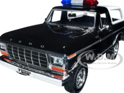 1978 Ford Bronco Police Car Unmarked Black with White Top Law Enforcement and Public Service Series 1/24 Diecast Model Car Motormax 76983bk