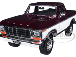 1978 Ford Bronco Ranger XLT Open Top Spare Tire Burgundy Metallic White Timeless Legends Series 1/24 Diecast Model Car Motormax 79372