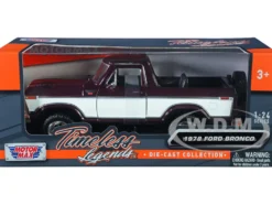 1978 Ford Bronco Ranger XLT Open Top Spare Tire Burgundy Metallic White Timeless Legends Series 1/24 Diecast Model Car Motormax 79372