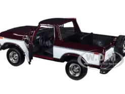 1978 Ford Bronco Ranger XLT Open Top Spare Tire Burgundy Metallic White Timeless Legends Series 1/24 Diecast Model Car Motormax 79372