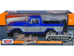 1978 Ford Bronco Ranger XLT Open Top Spare Tire Blue Metallic Silver Timeless Legends Series 1/24 Diecast Model Car Motormax 79372