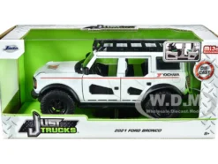 2021 Ford Bronco White Red stripes Roof Rack Yokohama Tires Just Trucks Series 1/24 Diecast Model Car Jada 34286