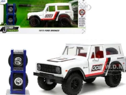 1973 Ford Bronco #008 White with Red and Black Stripes and Red Interior with Extra Wheels Just Trucks Series 1/24 Diecast Model Car Jada 34181