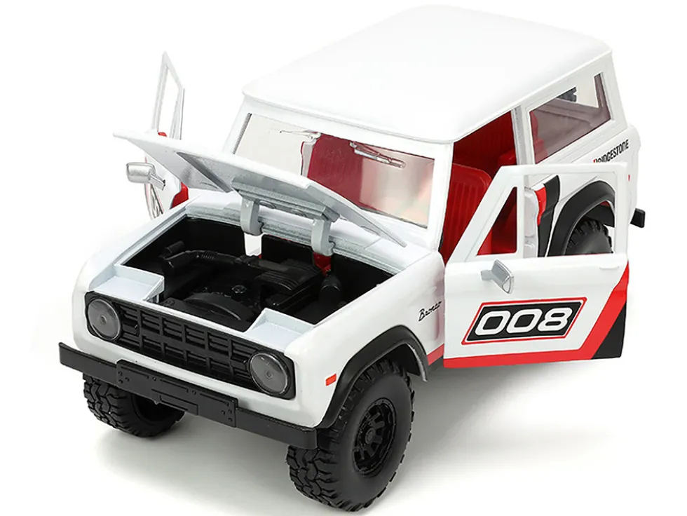 1973 Ford Bronco #008 White with Red and Black Stripes and Red Interior with Extra Wheels Just Trucks Series 1/24 Diecast Model Car Jada 34181