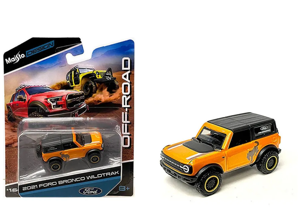 2021 Ford Bronco Wildtrak Orange Metallic with Black Top Off-Road Maisto Design Series 1/64 Diecast Model Car Maisto 15494-22D