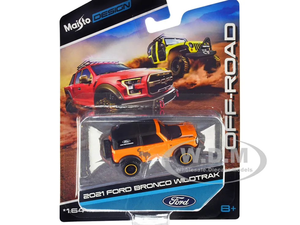 2021 Ford Bronco Wildtrak Orange Metallic with Black Top Off-Road Maisto Design Series 1/64 Diecast Model Car Maisto 15494-22D