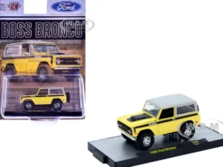 1969 Ford Bronco Yellow with Black Stripes and Gray Top Limited Edition to 6380 pieces Worldwide 1/64 Diecast Model Car by M2 Machines