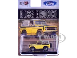 1969 Ford Bronco Yellow with Black Stripes and Gray Top Limited Edition to 6380 pieces Worldwide 1/64 Diecast Model Car by M2 Machines
