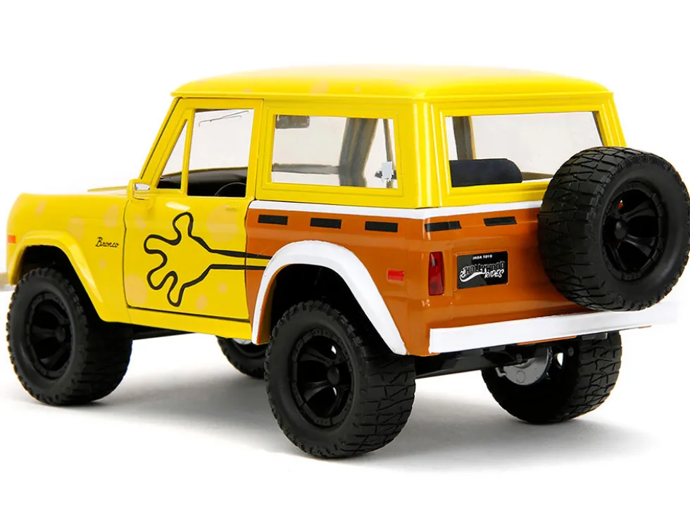1973 Ford Bronco Yellow with Graphics and SpongeBob SquarePants Diecast Figure "SpongeBob SquarePants" (1999–Current) TV Series "Hollywood Rides" Series 1/24 Diecast Model Car by Jada