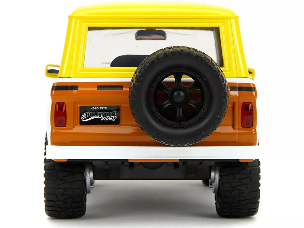 1973 Ford Bronco Yellow with Graphics and SpongeBob SquarePants Diecast Figure "SpongeBob SquarePants" (1999–Current) TV Series "Hollywood Rides" Series 1/24 Diecast Model Car by Jada