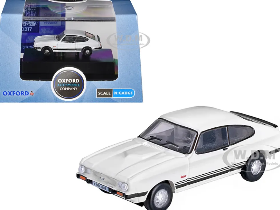 Ford Capri Mk3 RHD (Right Hand Drive) Diamond White with Black Stripes 1/148 (N) Scale Diecast Model Car by Oxford Diecast