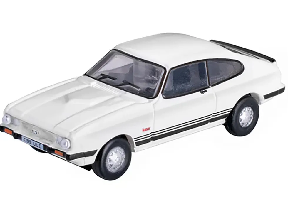Ford Capri Mk3 RHD (Right Hand Drive) Diamond White with Black Stripes 1/148 (N) Scale Diecast Model Car by Oxford Diecast