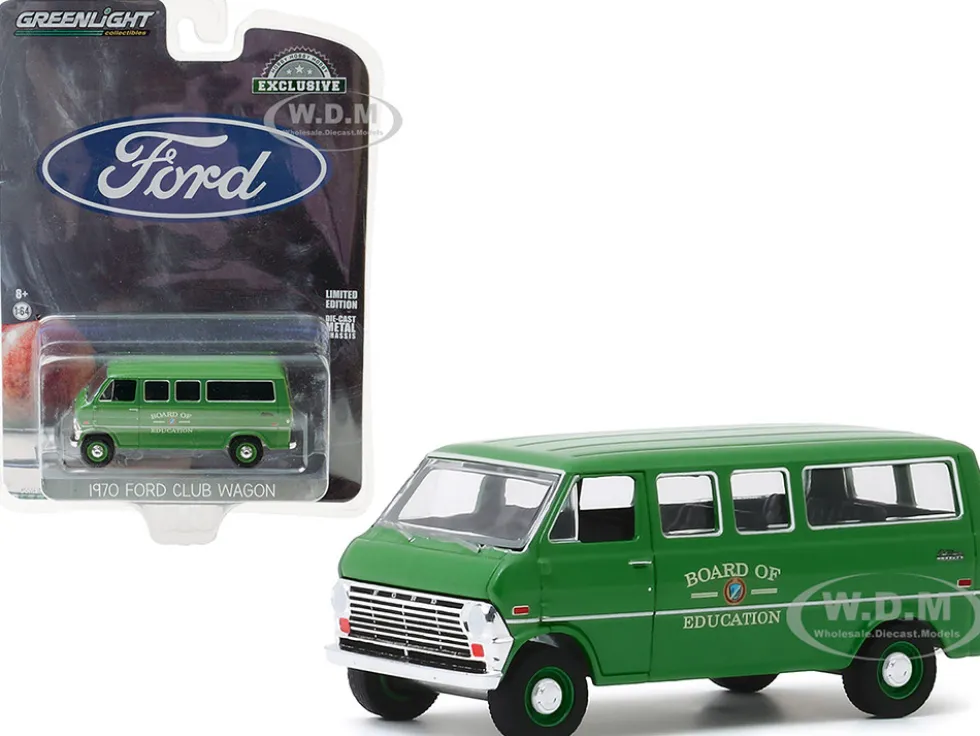 1970 Ford Club Wagon Van Green Board of Education Hobby Exclusive 1/64 Diecast Model Greenlight 30170