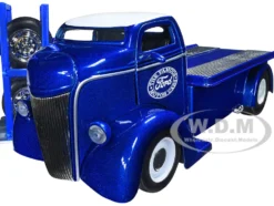 1947 Ford COE Flatbed Truck Dark Blue Metallic White Top The Famous Motor Cars Extra Wheels Just Trucks Series 1/24 Diecast Model Jada 33853