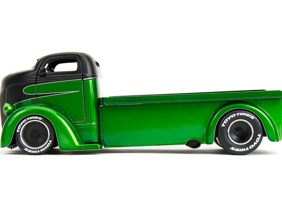 1947 Ford COE Flatbed Truck Green Metallic and Matt Black "Toyo Tires" with Extra Wheels "Just Trucks" Series 1/24 Diecast Model Car by Jada