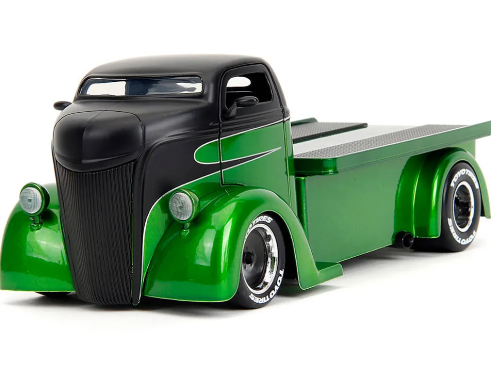 1947 Ford COE Flatbed Truck Green Metallic and Matt Black "Toyo Tires" with Extra Wheels "Just Trucks" Series 1/24 Diecast Model Car by Jada