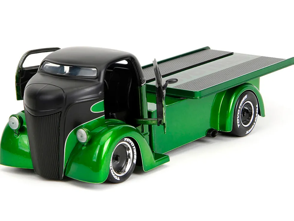 1947 Ford COE Flatbed Truck Green Metallic and Matt Black "Toyo Tires" with Extra Wheels "Just Trucks" Series 1/24 Diecast Model Car by Jada