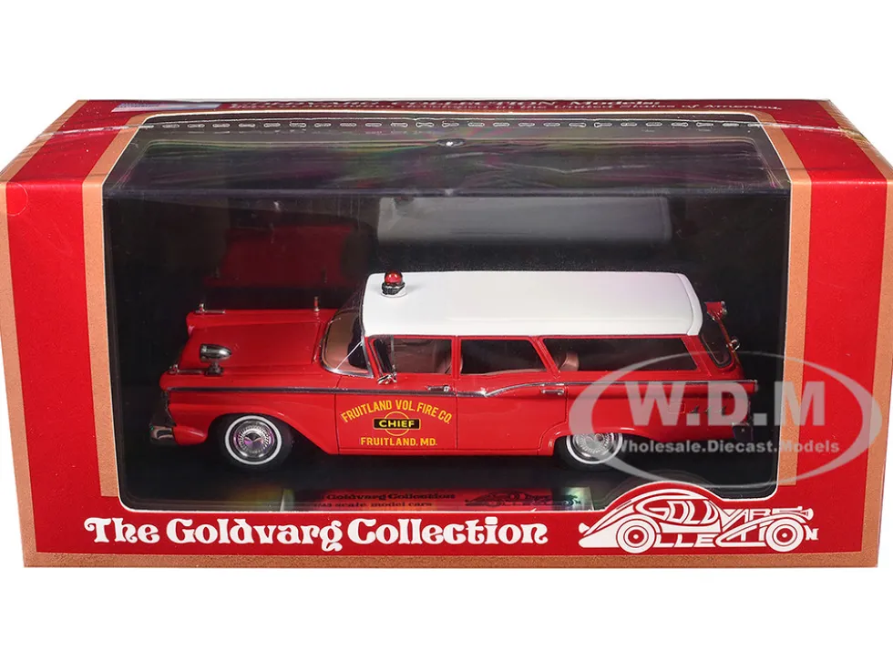 1959 Ford Country Squire "Fruitland, MD Fire Chief" Red with White Top Limited Edition to 200 pieces Worldwide 1/43 Model Car by Goldvarg Collection