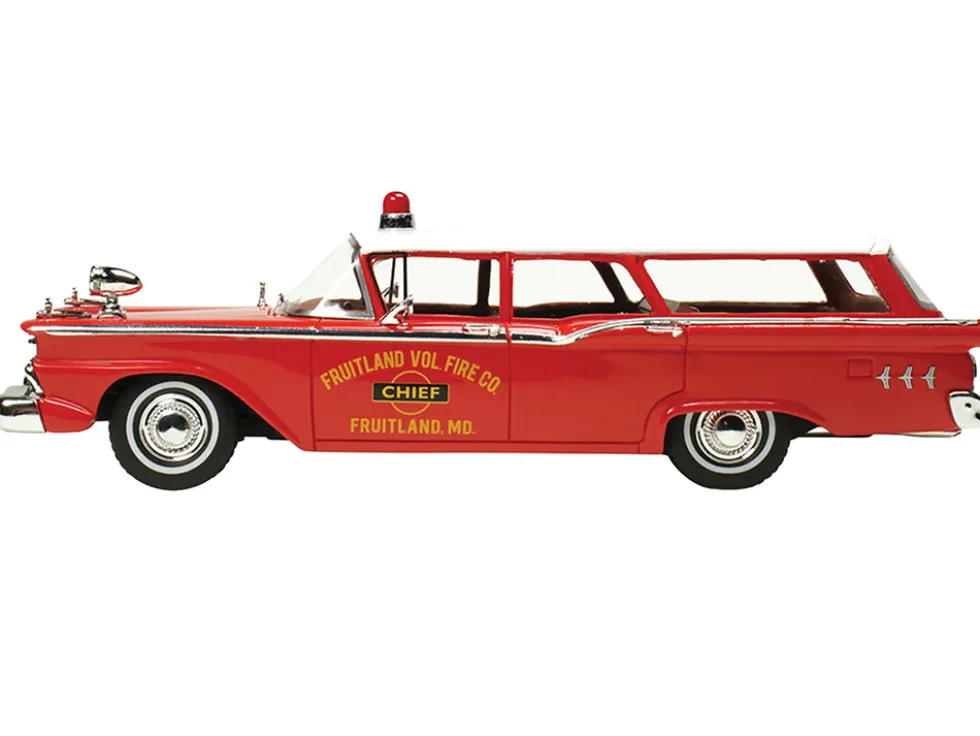 1959 Ford Country Squire "Fruitland, MD Fire Chief" Red with White Top Limited Edition to 200 pieces Worldwide 1/43 Model Car by Goldvarg Collection