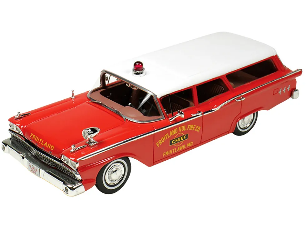 1959 Ford Country Squire "Fruitland, MD Fire Chief" Red with White Top Limited Edition to 200 pieces Worldwide 1/43 Model Car by Goldvarg Collection