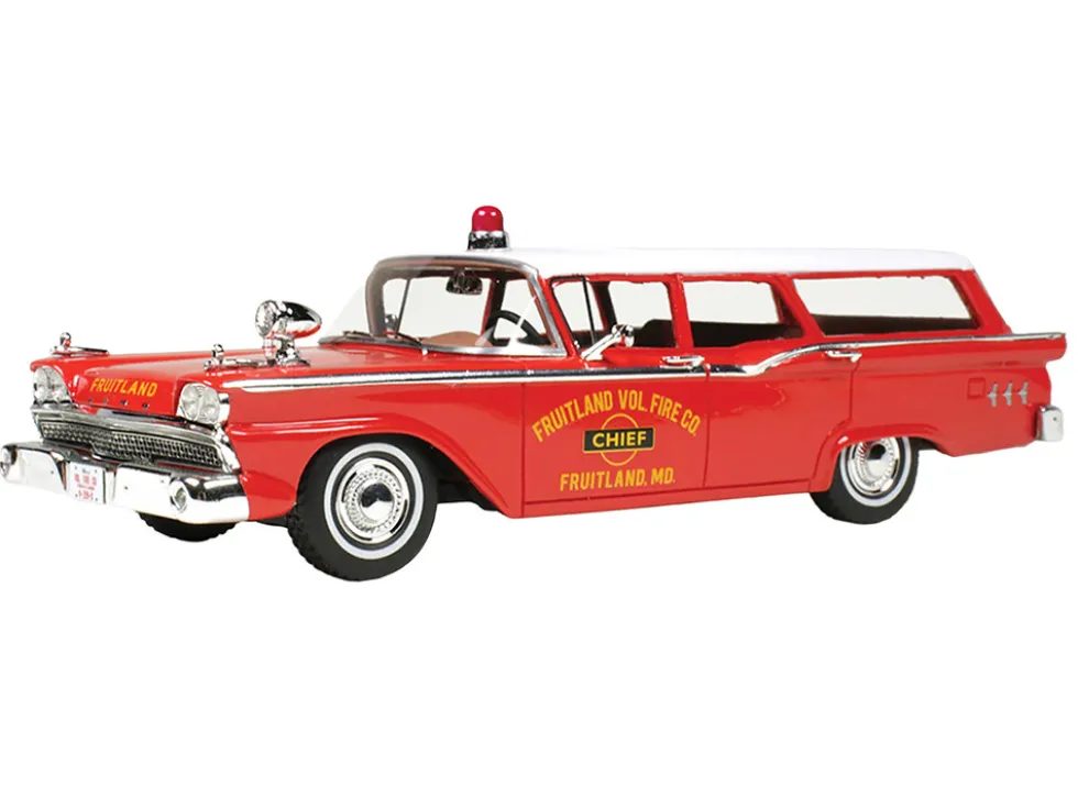 1959 Ford Country Squire "Fruitland, MD Fire Chief" Red with White Top Limited Edition to 200 pieces Worldwide 1/43 Model Car by Goldvarg Collection