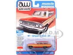 1964 Ford Country Squire Poppy Red with Woodgrain Sides "Muscle Wagons" Series 1/64 Diecast Model Car by Auto World