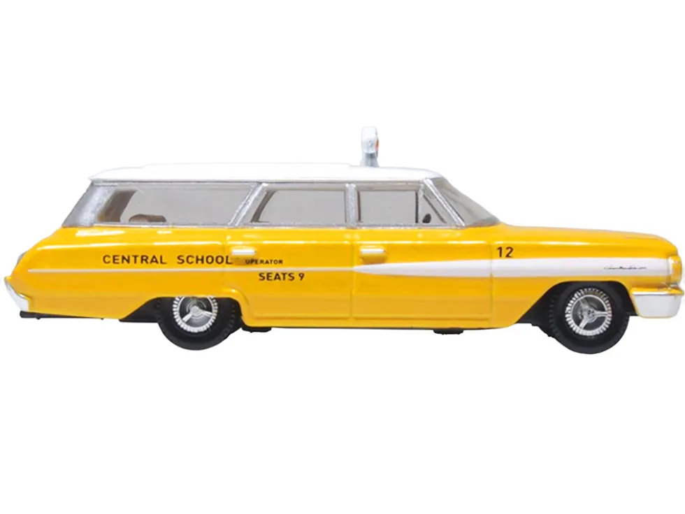 1964 Ford Country Station Wagon "Central School Bus" Yellow with White Top 1/87 (HO) Scale Diecast Model Car by Oxford Diecast