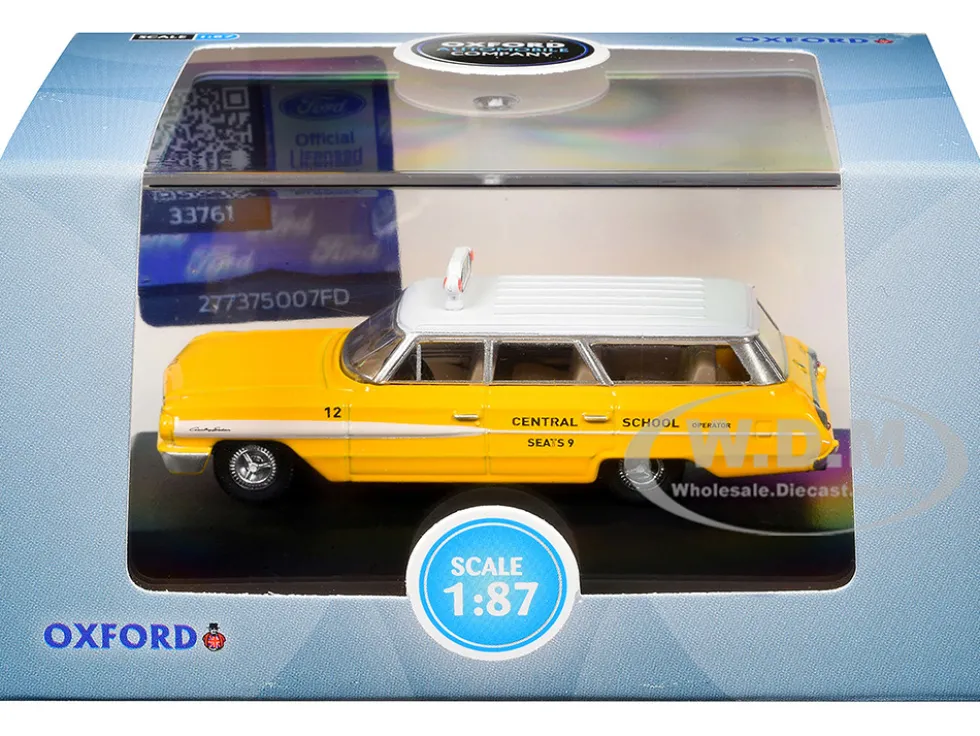 1964 Ford Country Station Wagon "Central School Bus" Yellow with White Top 1/87 (HO) Scale Diecast Model Car by Oxford Diecast