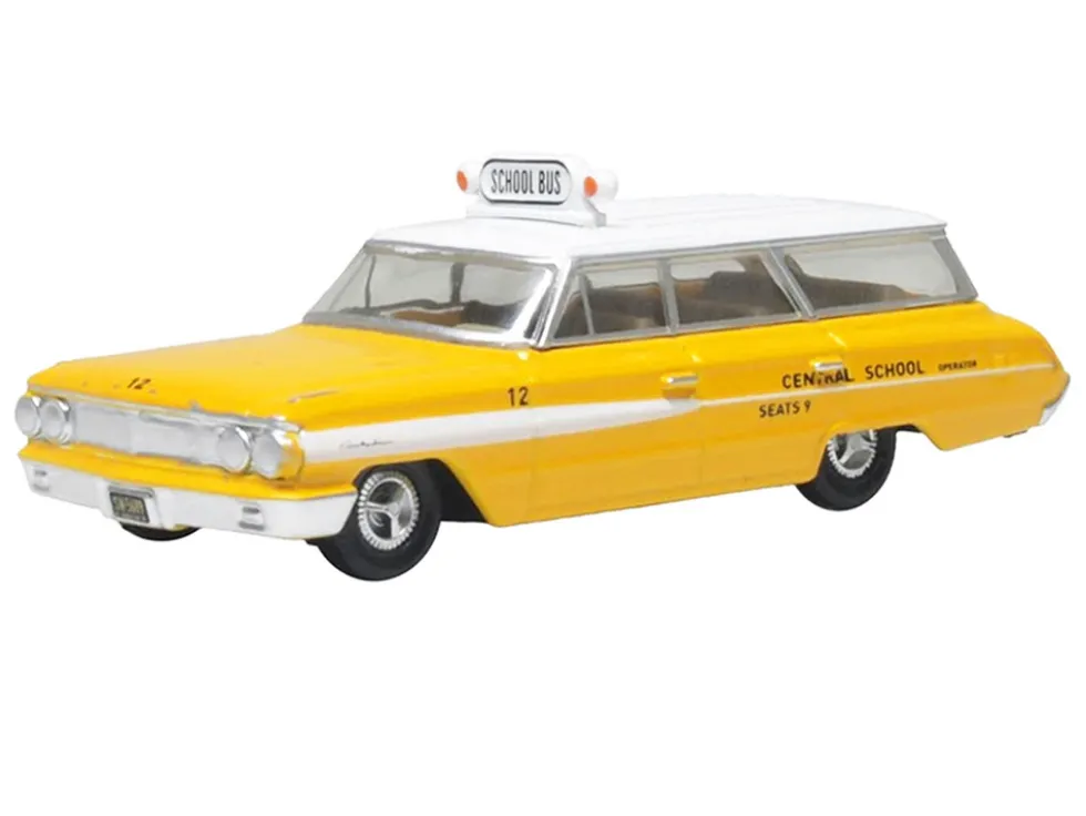 1964 Ford Country Station Wagon "Central School Bus" Yellow with White Top 1/87 (HO) Scale Diecast Model Car by Oxford Diecast