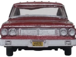 1964 Ford Country Station Wagon Squire Vintage Burgundy with Woodgrain Sides and White Interior 1/87 (HO) Scale Diecast Model Car by Oxford Diecast