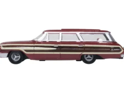 1964 Ford Country Station Wagon Squire Vintage Burgundy with Woodgrain Sides and White Interior 1/87 (HO) Scale Diecast Model Car by Oxford Diecast