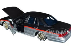 1993-1997 Ford Crown Victoria Lowrider Black Metallic Silver Red Stripes Get Low Series 1/24 Diecast Model Car Motormax 79024