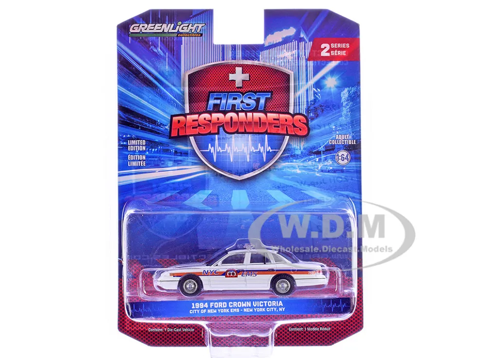 1994 Ford Crown Victoria "NYC EMS (City of New York Emergency Medical Service)" White with Blue and Red Stripes "First Responders" Series 2 1/64 Diecast Model Car by Greenlight