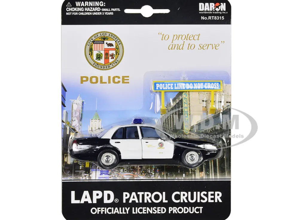 Ford Crown Victoria Police Cruiser Black and White Los Angeles Police Department with Police Sign Diecast Model Daron RT8315