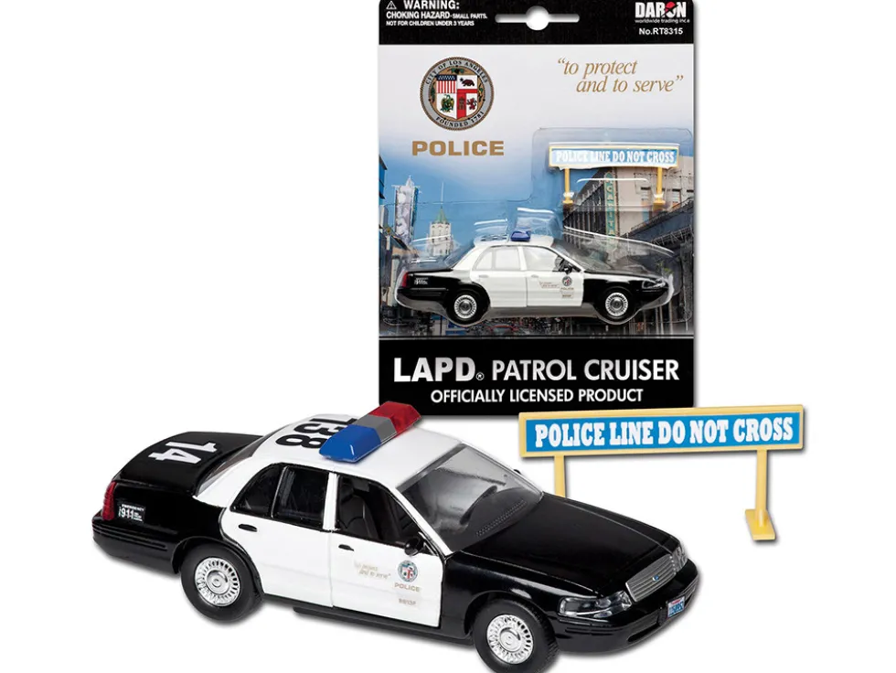 Ford Crown Victoria Police Cruiser Black and White Los Angeles Police Department with Police Sign Diecast Model Daron RT8315