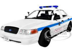 2008 Ford Crown Victoria Police Interceptor CAPS White Blue Stripes Chicago Police Department Hot Pursuit Series 1/24 Diecast Model Car Greenlight 85533