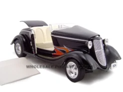 1934 Ford Custom Convertible Black With Flames 1/24 Diecast Car Model Unique Replicas 18541