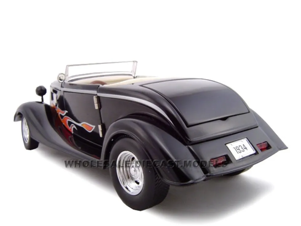 1934 Ford Custom Convertible Black With Flames 1/24 Diecast Car Model Unique Replicas 18541
